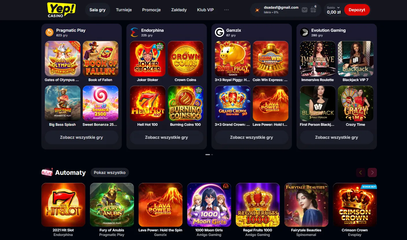 Yep Casino: sloty, live i crash games w aplikacji mobilnej